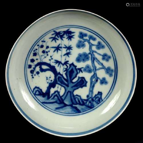 Chinese Blue and White 'Three Friends' Dish