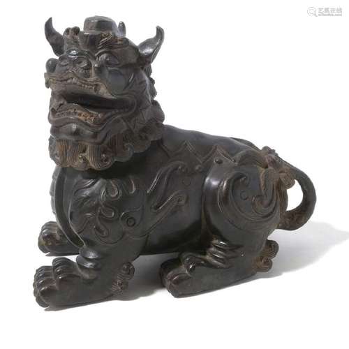 Chinese Patinated-Bronze Qilin Form Censer