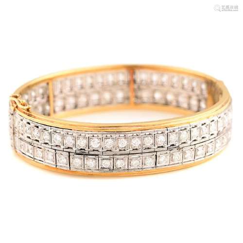 Diamond, Platinum, 18k Yellow Gold Bracelet.