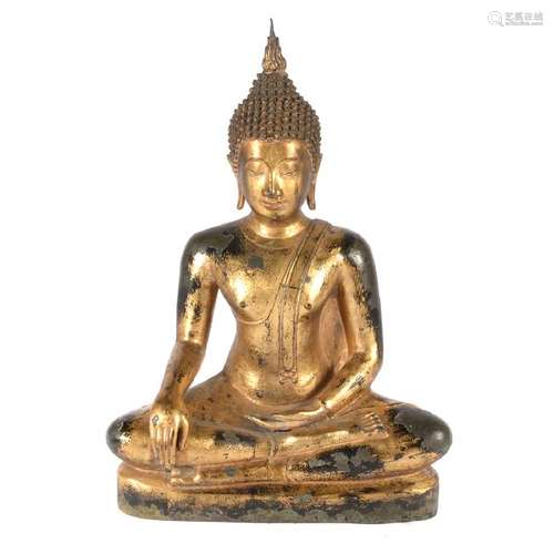 Large Thai Sukhothai Style Gold-Lacquered Bronze Buddha