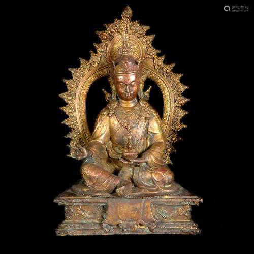 Tibetan Patinated-Bronze Seated Bodhisattva