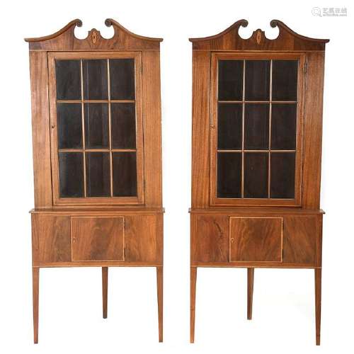 Federal-Style Pair of Inlaid Mahogany Corner Cabinets