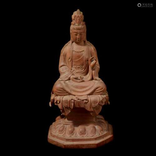 Japanese Carved Boxwood Seated Bodhisattva