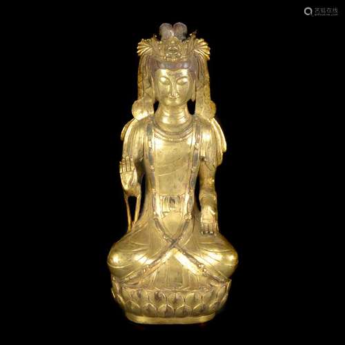 Large Nepalese Gilt-Bronze Guanyin