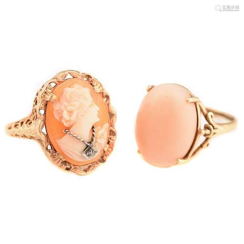 *Collection of Two Shell Cameo, Coral, Diamond, Yellow