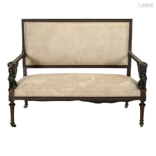 American Renaissance Revival Mahogany Upholstered Sofa