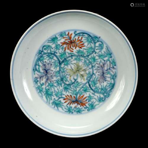 Chinese Doucai Porcelain Scrolling Foliate Dish