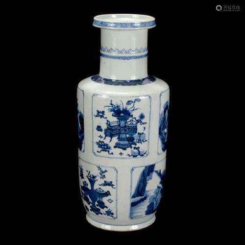 Chinese Blue and White Porcelain Rouleau Vase