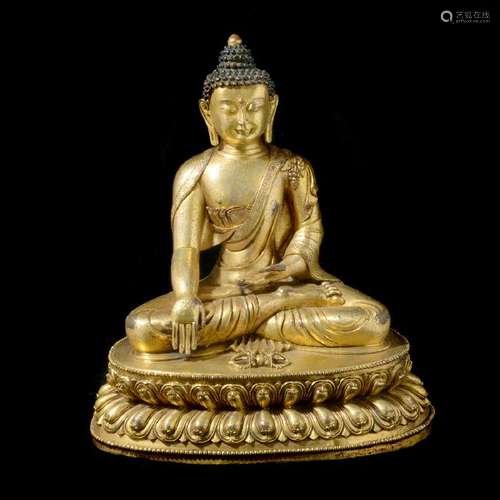 Large Sino-Tibetan Gilt-Bronze Shakyamuni Buddha