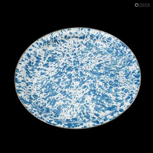 American Blue & White Enameled Splatterware Large Tray