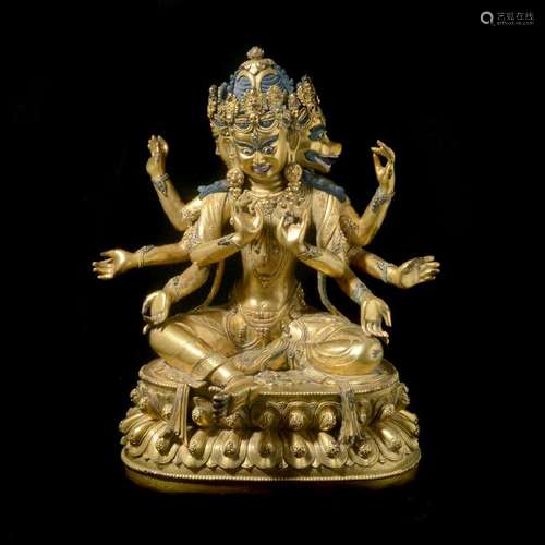 Sino-Tibetan Gilt-Bronze Seated Eight-Armed Figure