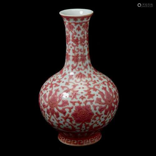 Chinese Magenta Enameled Porcelain Bottle Vase