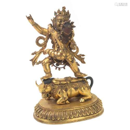 Large Sino-Tibetan Gilt-Bronze Yamantaka