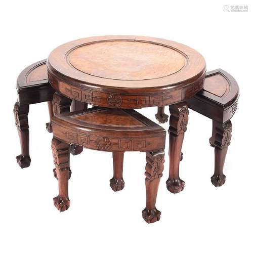 Chinese Rosewood Circular Tea Table and Stool Set*