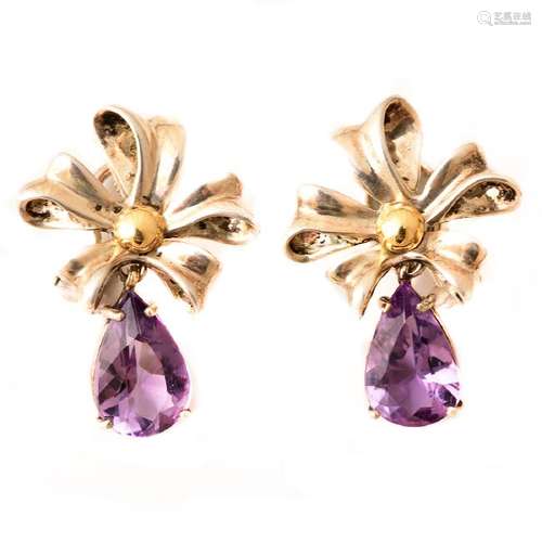 Pair of Tiffany & Co. Amethyst, Sterling Silver, 18k