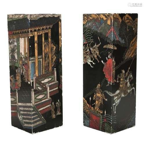 Chinoiserie Pair Laverne-Influenced Decorative Plinths