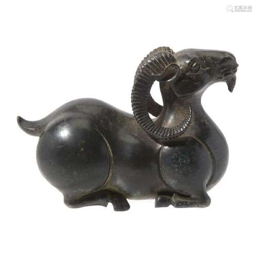 Chinese Patinated Bronze Recumbent Ram