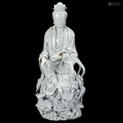 Chinese Dehua Figure of Guanyin Seated Beside a Deer