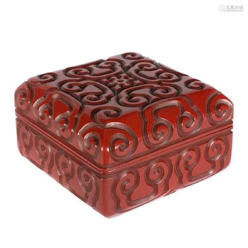 Chinese Red-Ground Guri Square Covered Box