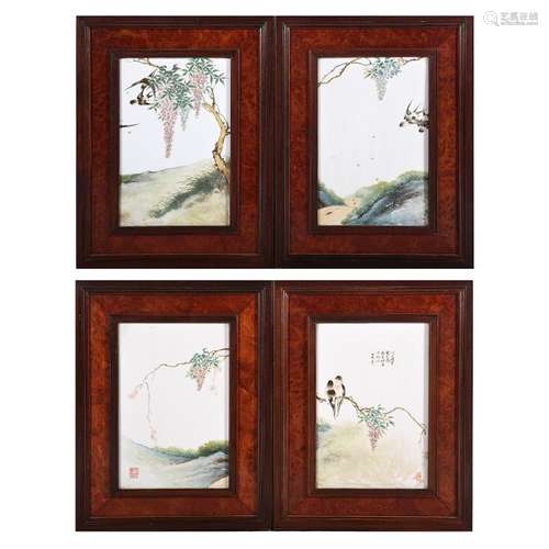 Set of Four Chinese Enameled Porcelain Plaques