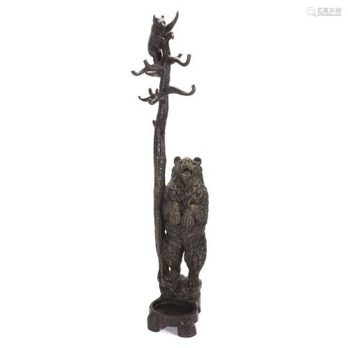 Late 19th C. German Black Forest Bear Motif Hall Tree