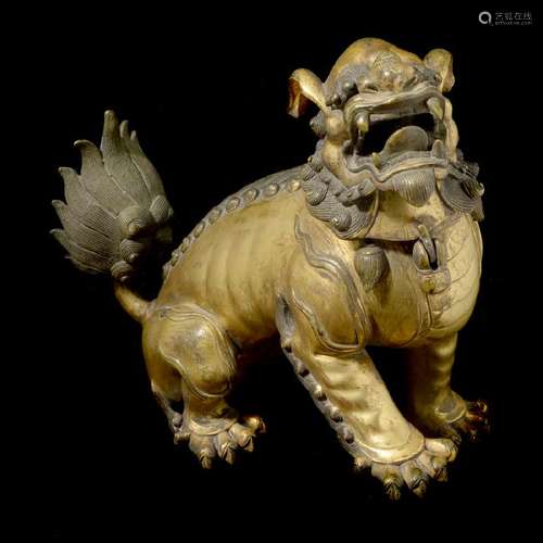 Sino-Tibetan Gilt Bronze Buddhist Lion Censer