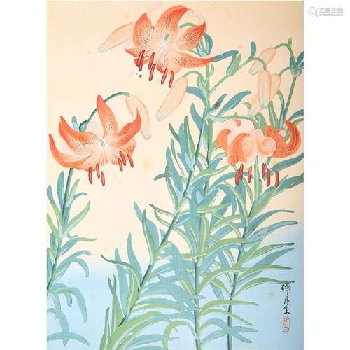 Unidentified Artist: Woodblock Print of Tiger Lilies