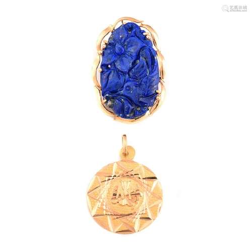 Collection of Two Lapis Lazuli, 14k Yellow Gold Jewelry