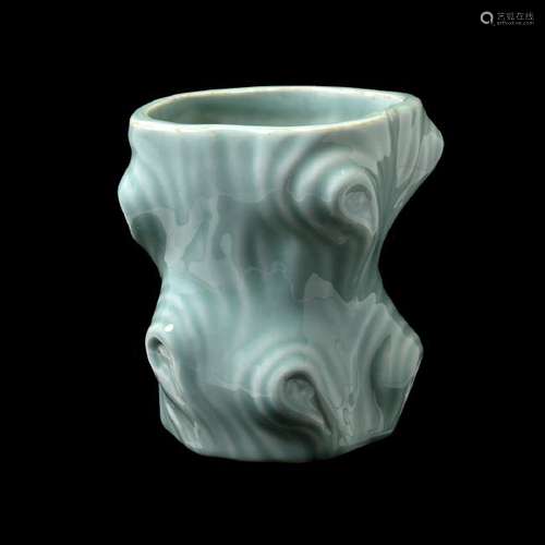 Chinese Celadon Molded Tree Trunk Brush Pot