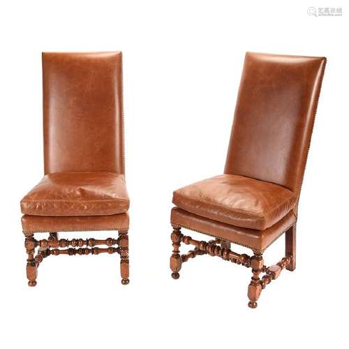 French Louis XIV Pair of Walnut High Back Chairs