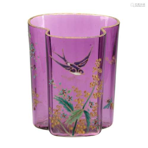 French Japonisme Enameled Glass Vase