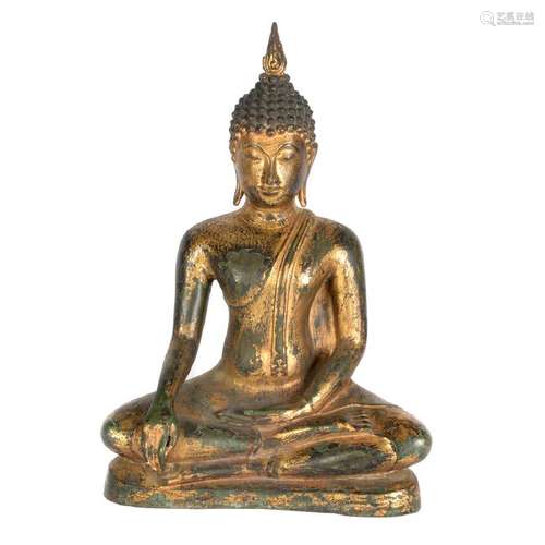 Sukhothai Style Gold-Lacquered Bronze Buddha