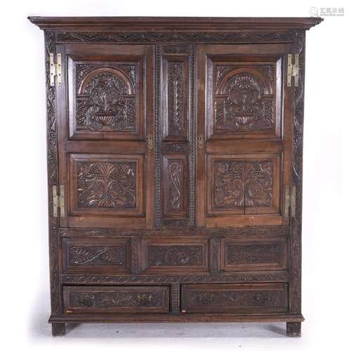 Large Italian Renaissance Style Carved Oak Armoire