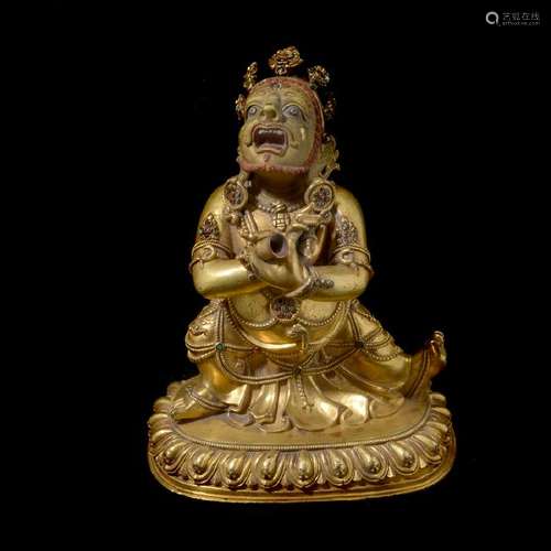 Sino-Tibetan Gilt Bronze Plaintive Mahakala Bodhisattva