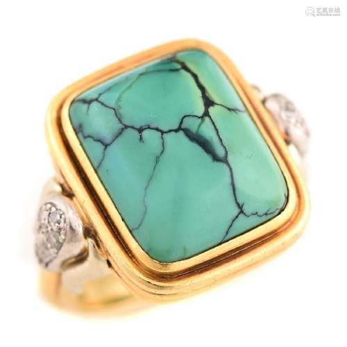 Imitation Turquoise, Diamond, 18k Yellow Gold Ring.