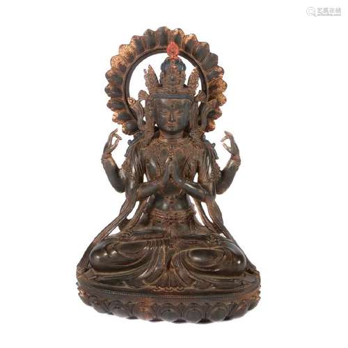 Tibetan Bronze Four-Armed Shadakshari