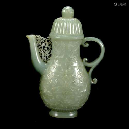 Chinese Mughal Style Carved Jade Covered Teapot