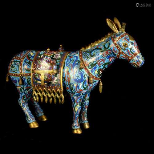 Chinese Cloisonne Donkey with Two Snuff Bottles