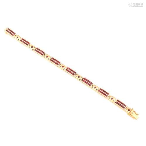 Ruby, Diamond, 18k Yellow Gold Bracelet.