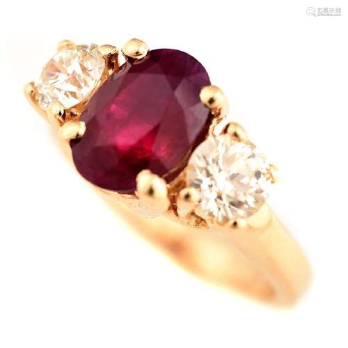 Ruby, Diamond, 14k Yellow Gold Ring.