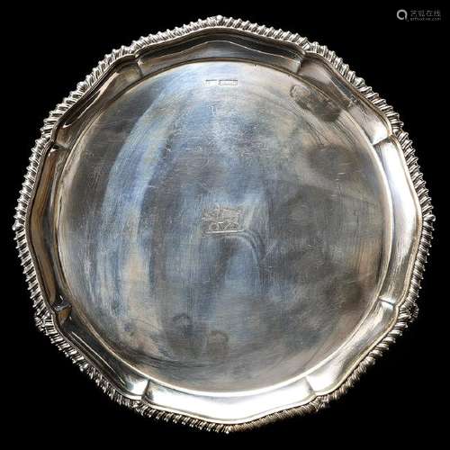 English Sterling Silver Footed Tray with a Boar Crest