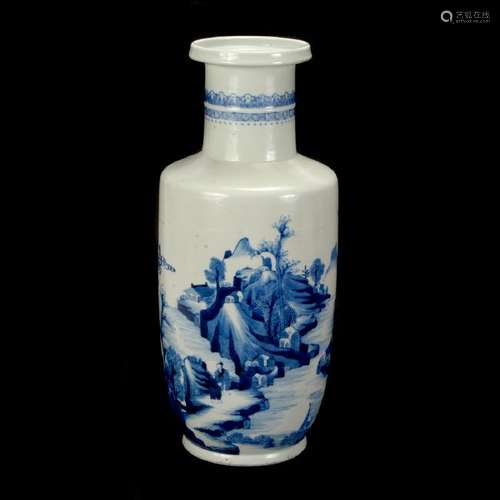 Chinese Blue and White Porcelain Rouleau Vase