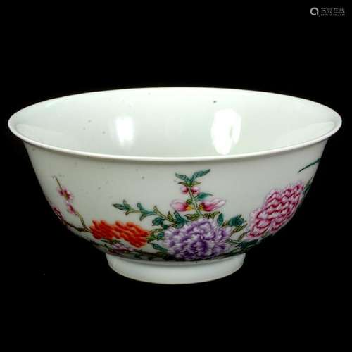 Chinese Famille Rose Enameled Porcelain Peony Bowl