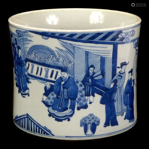 Chinese Blue and White Porcelain 'Figural' Brush Pot