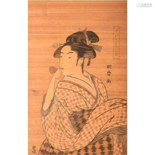 Unidentified Artist: Wood-Veneer Study of a Geisha