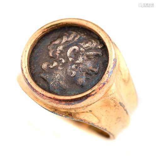 Men's Ancient Roman Coin Form, 18k Yellow Gold Ring.