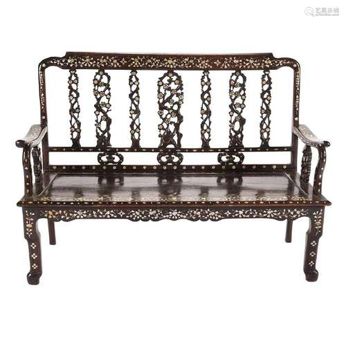 Chinese Rosewood Settee with Mother-of-Pearl Inlay*