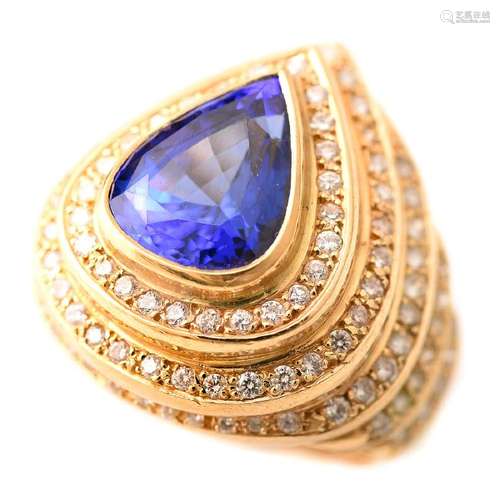 Tanzanite, Diamond, 18k Yellow Gold Ring.