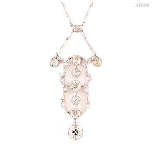 French Belle Âpoque Diamond, Platinum, Gold Lavaliere