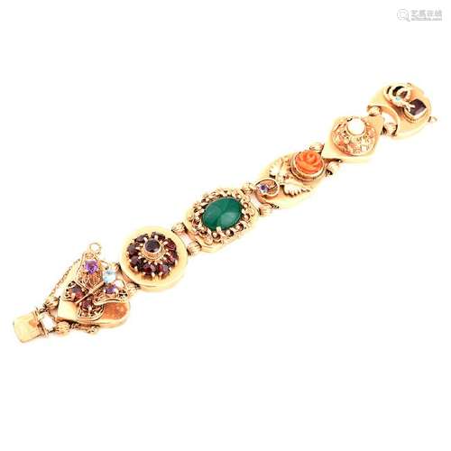 Multi-Stone, 14k Yellow Gold Slide Bracelet.